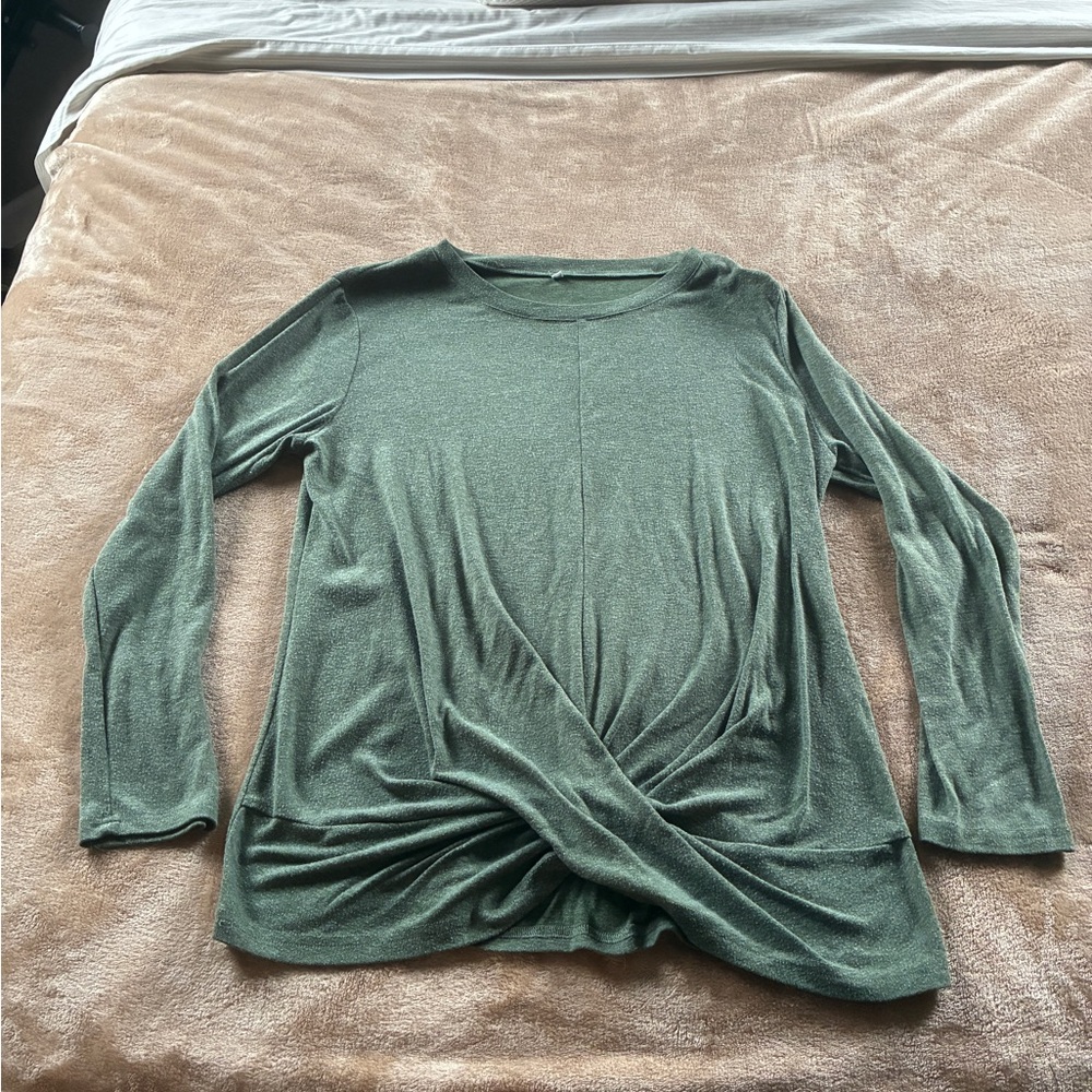 Green Long Sleeve Cross-Front Women's Top
